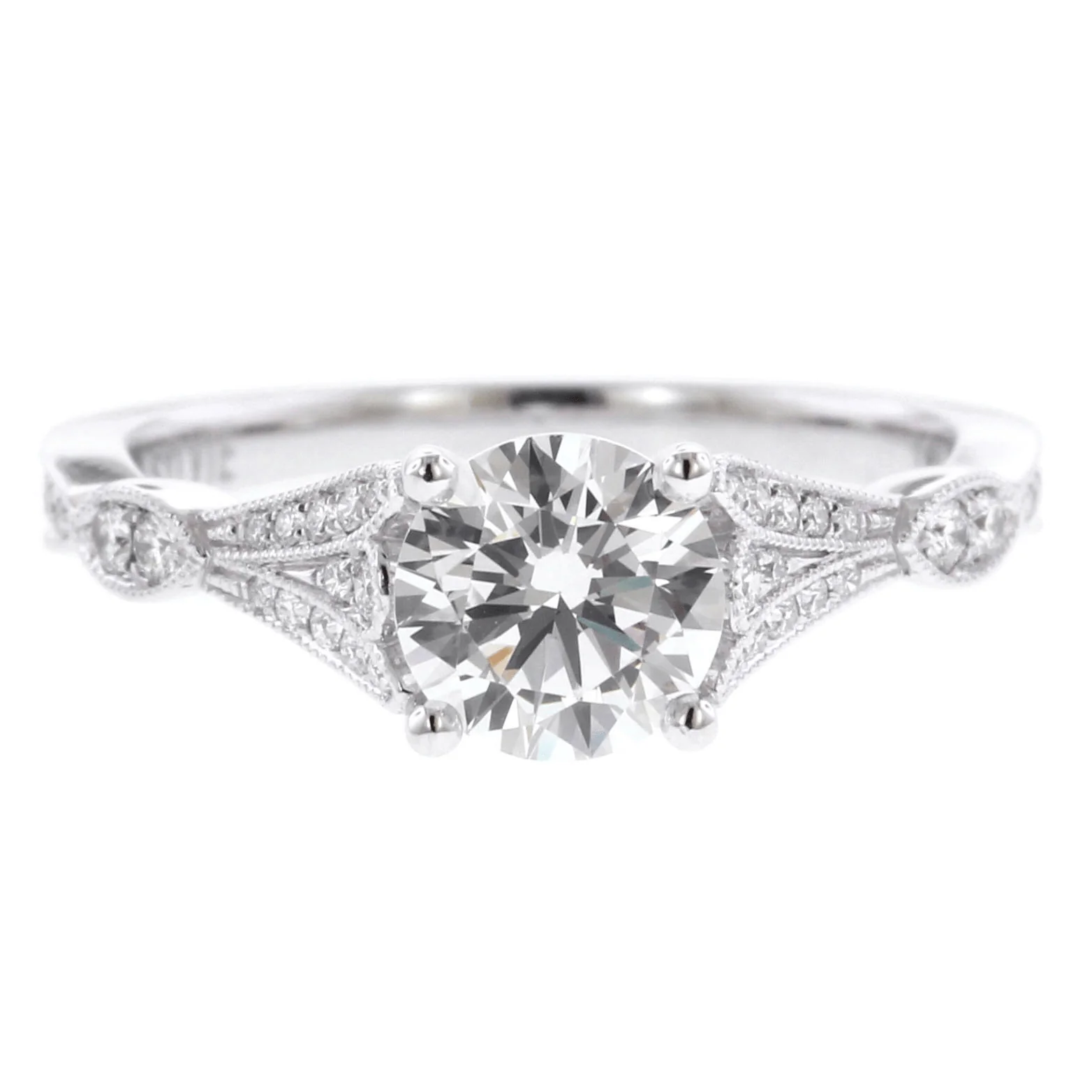 18K White Gold Vintage Milgrain Engagement Ring Setting