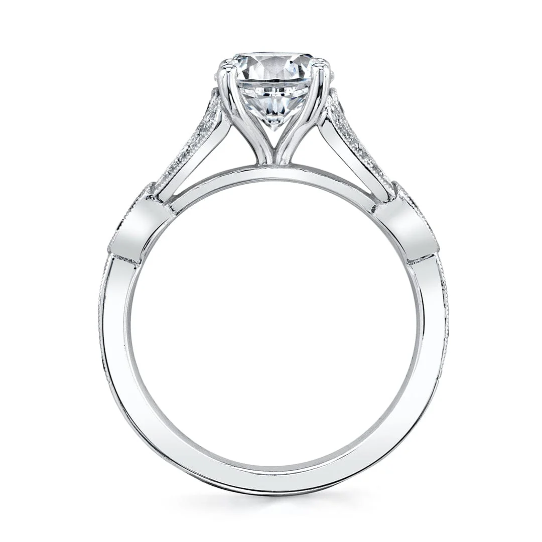 18K White Gold Vintage Milgrain Engagement Ring Setting - Image 2