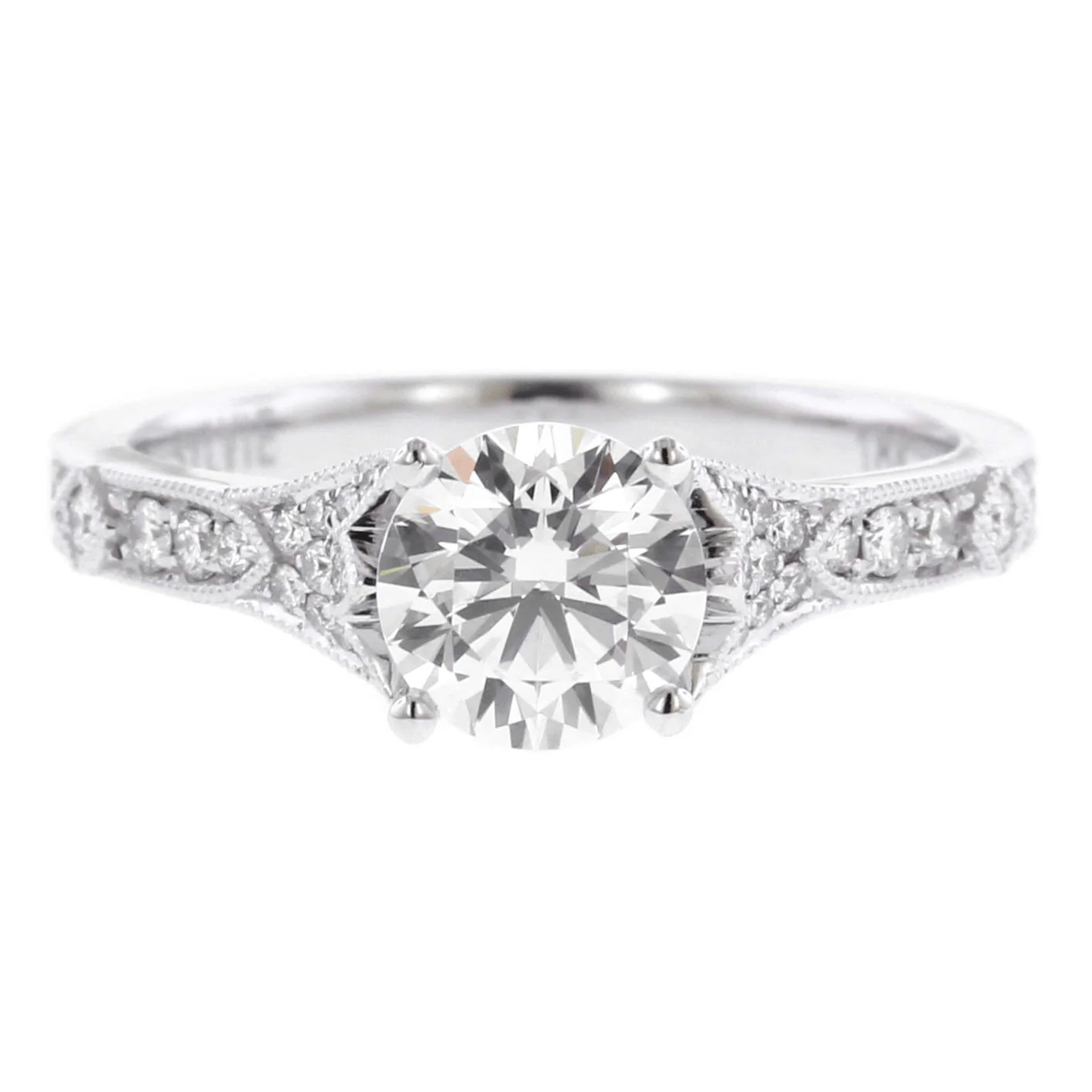 18K White Gold Vintage Milgrain Engagement Ring Setting