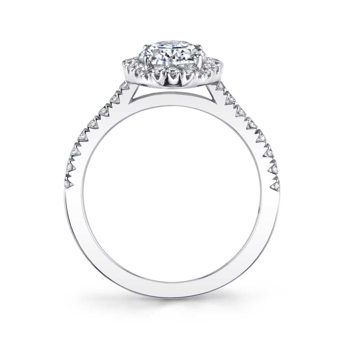 18K White Gold Oval Flower Diamond Halo Engagement Ring Setting - Image 2
