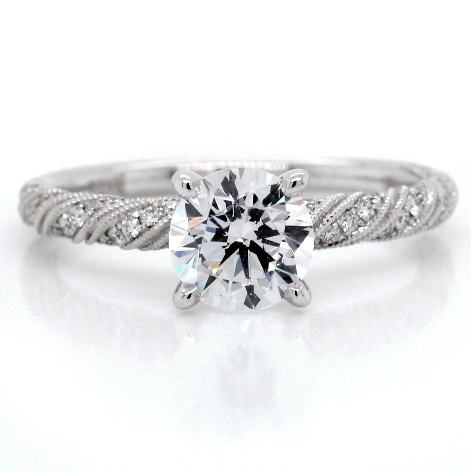 18K White Gold Ribbon Pave Engagement Ring Setting