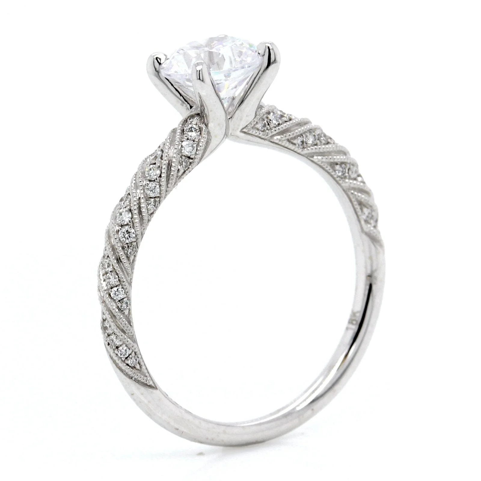 18K White Gold Ribbon Pave Engagement Ring Setting - Image 2