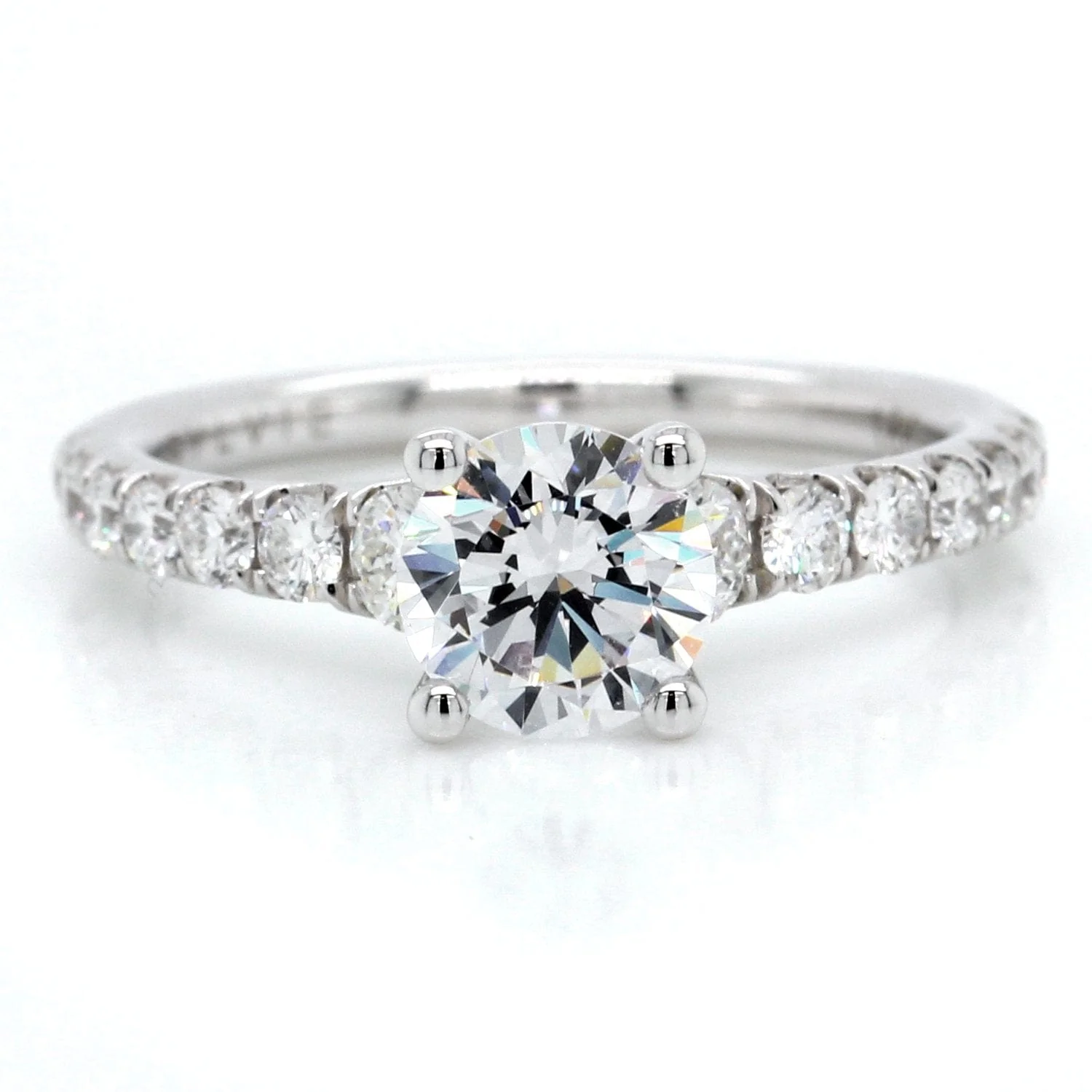18K White Gold Graduated Shoulder Engagement Ring Setting