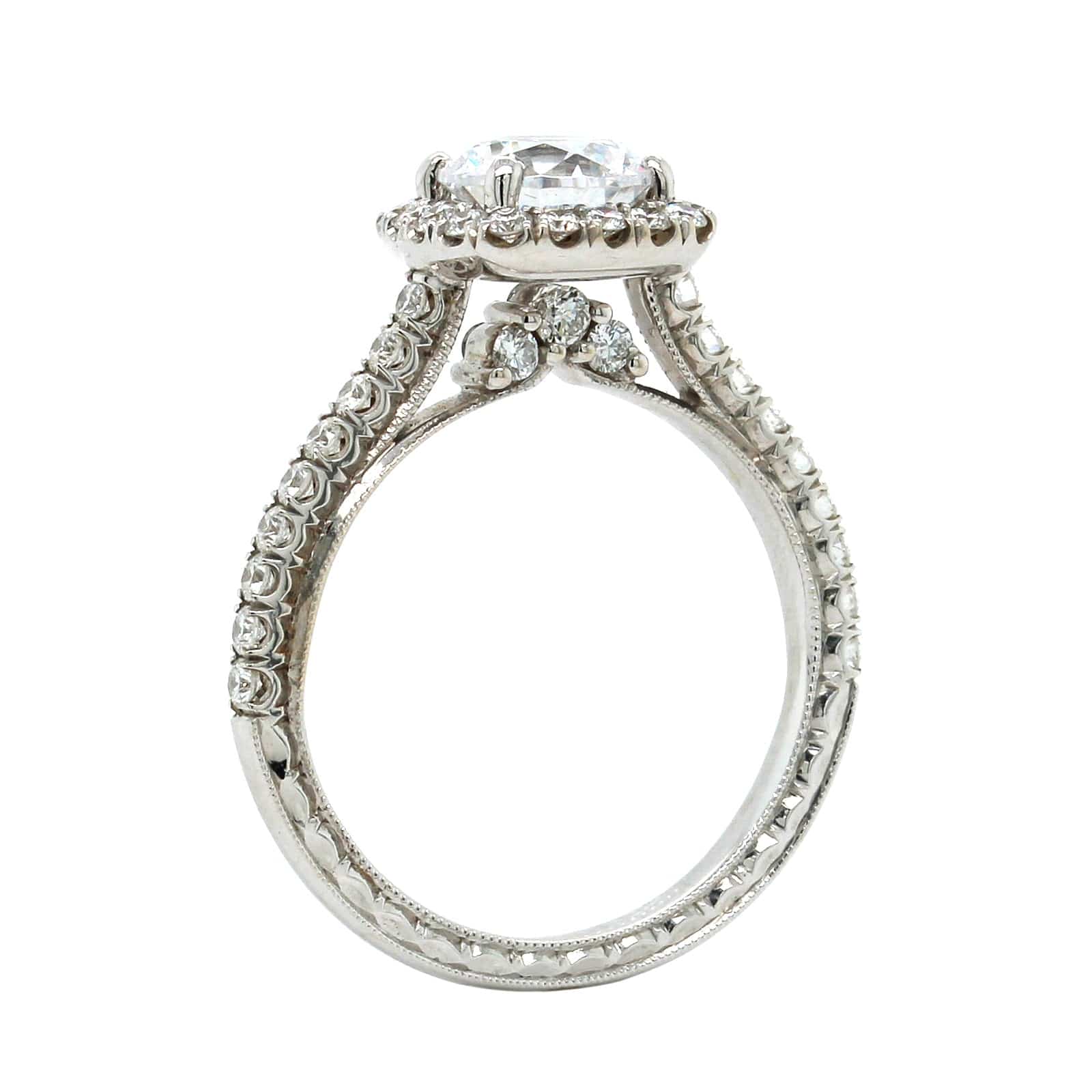 18K White Gold Cushion Cut Halo Engagement Ring Setting - Image 2