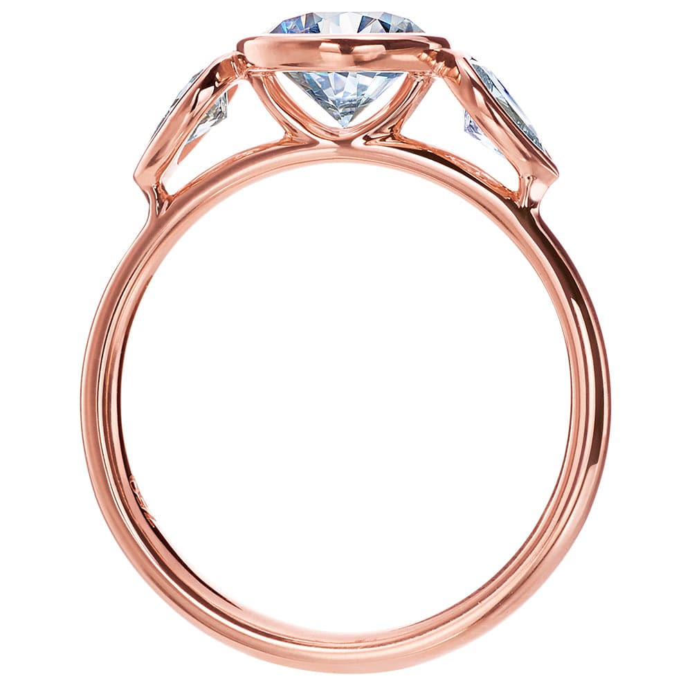 18K Rose Gold Three Stone Engagement Ring Setting - Image 3