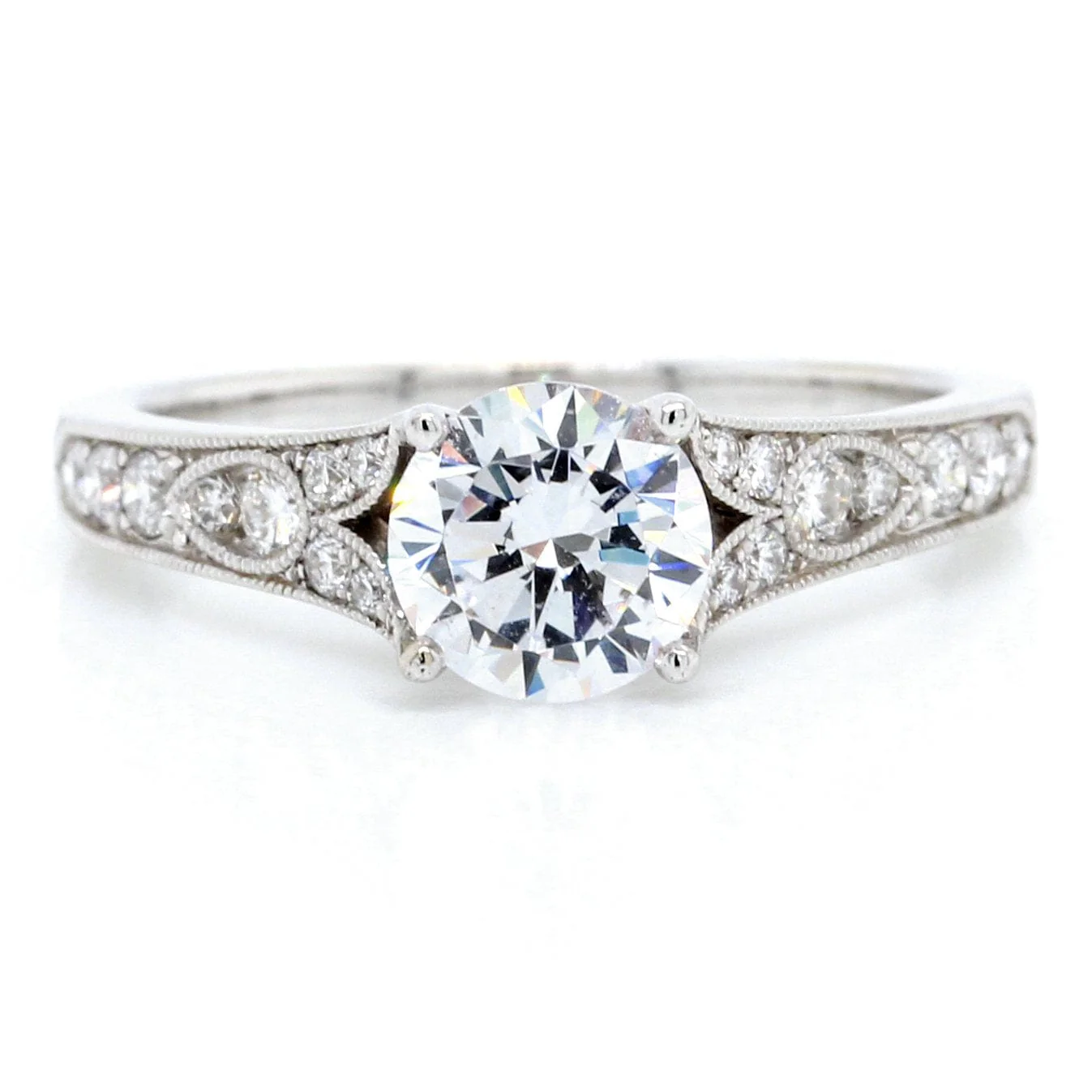 18K White Gold Vintage Style Milgrain Engagement Ring Setting