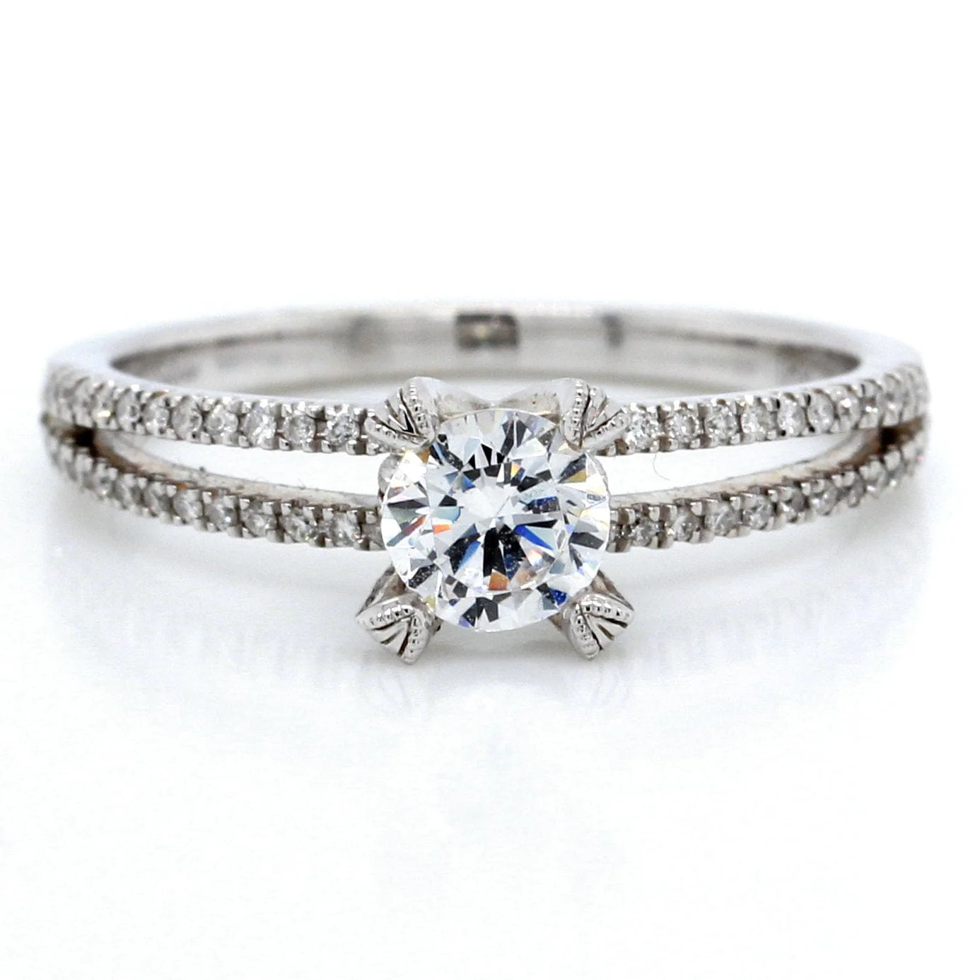 18K White Gold Split Shank Diamond Engagement Ring Setting