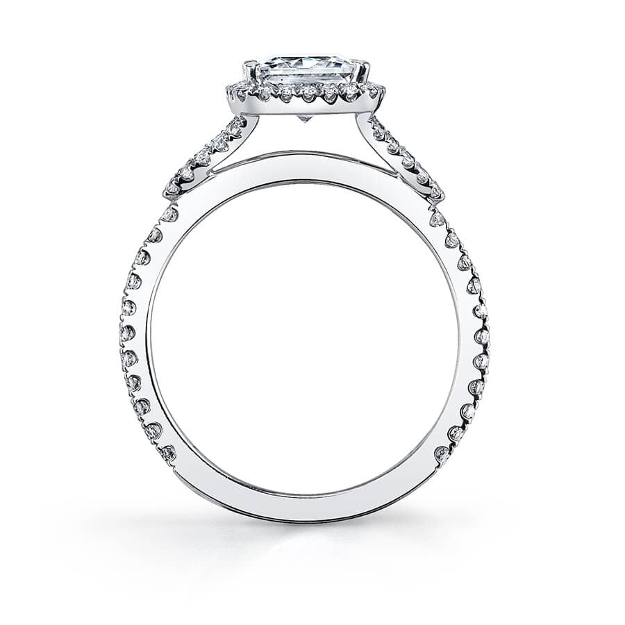 Platinum Cushion Halo Split Shank Diamond Engagement Ring Setting - Image 2