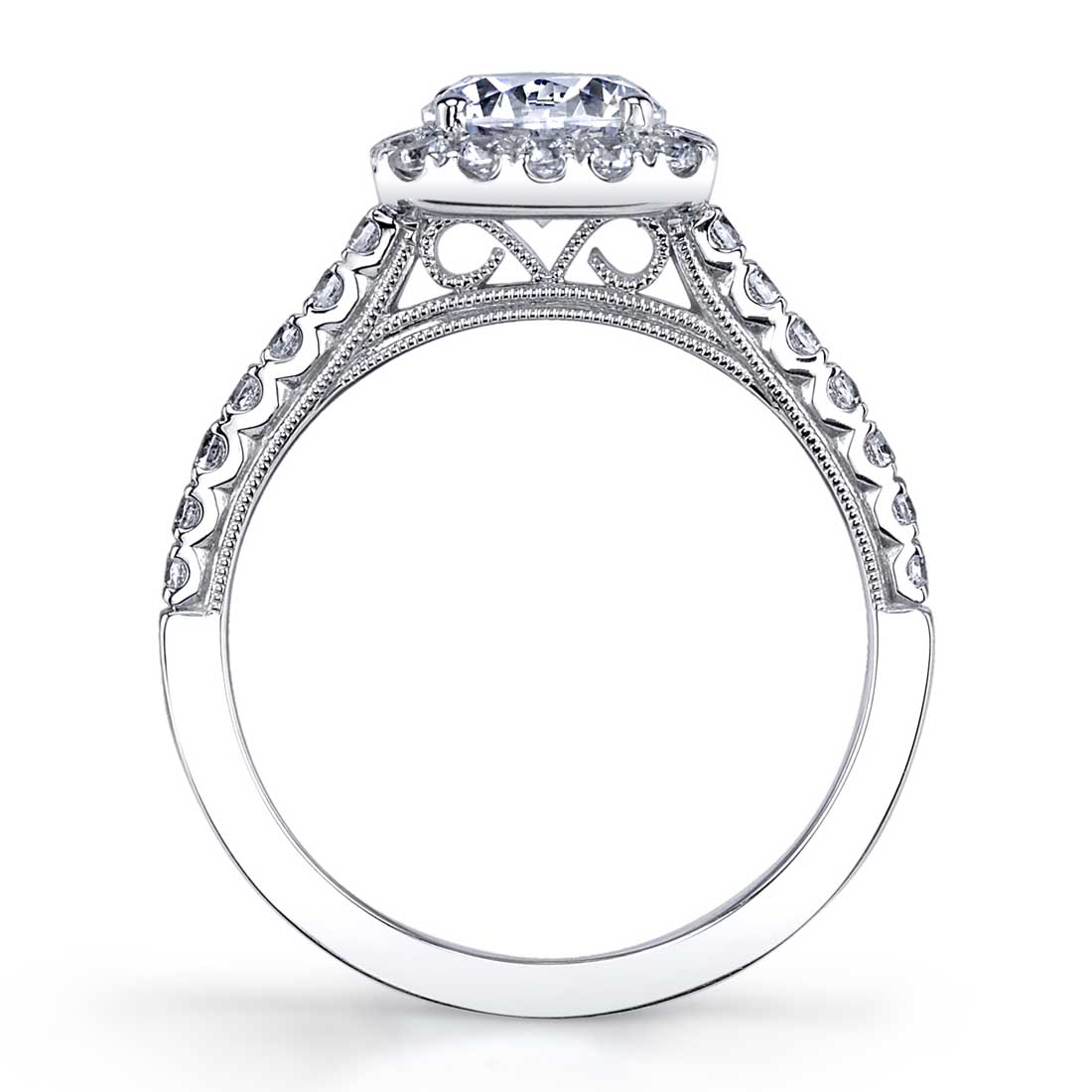 18K White Gold Cushion Diamond Halo Engagement Ring Setting - Image 2