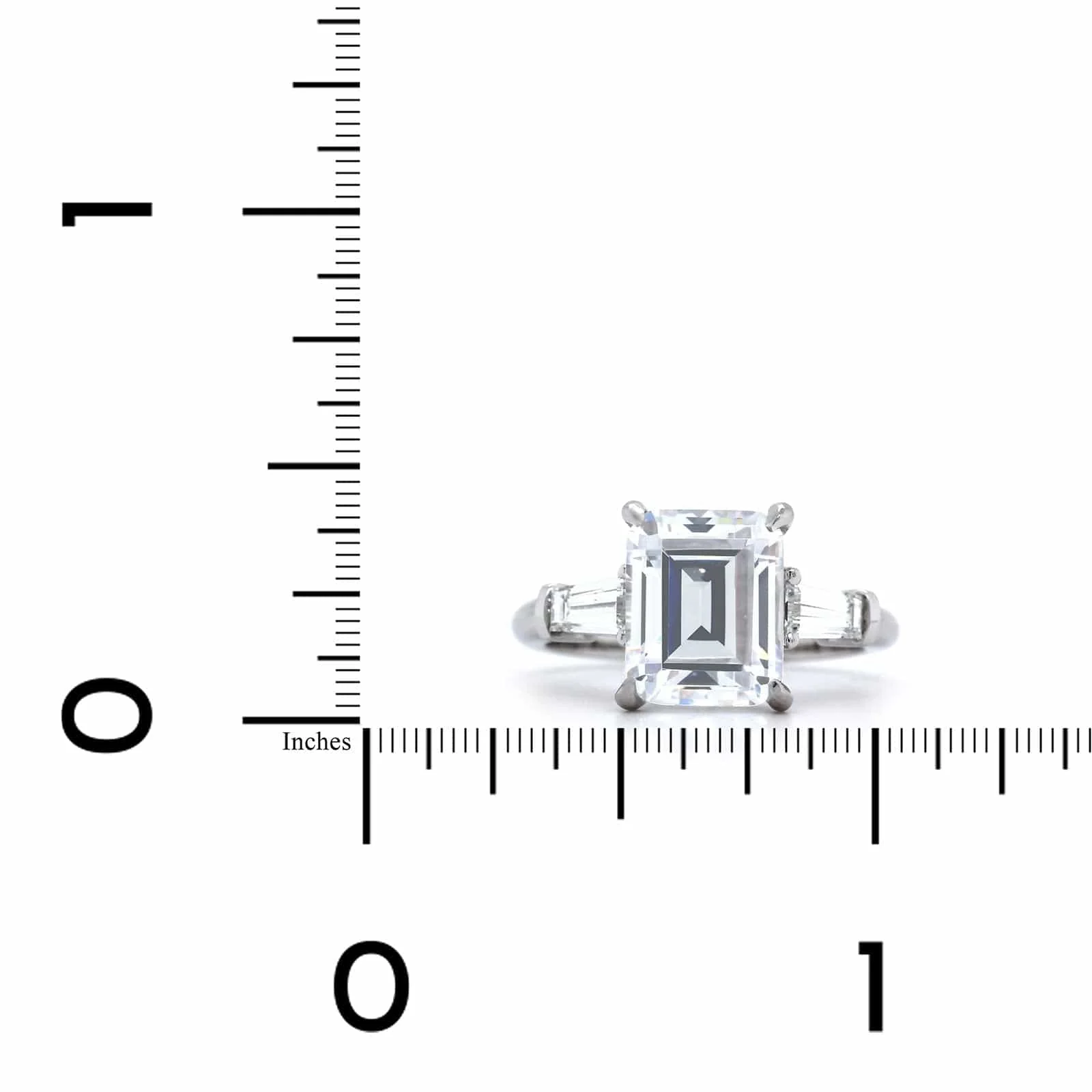 Platinum 3 Stone Emerald Cut Diamond with Tapered Sides Engagement Ring Setting - Image 4
