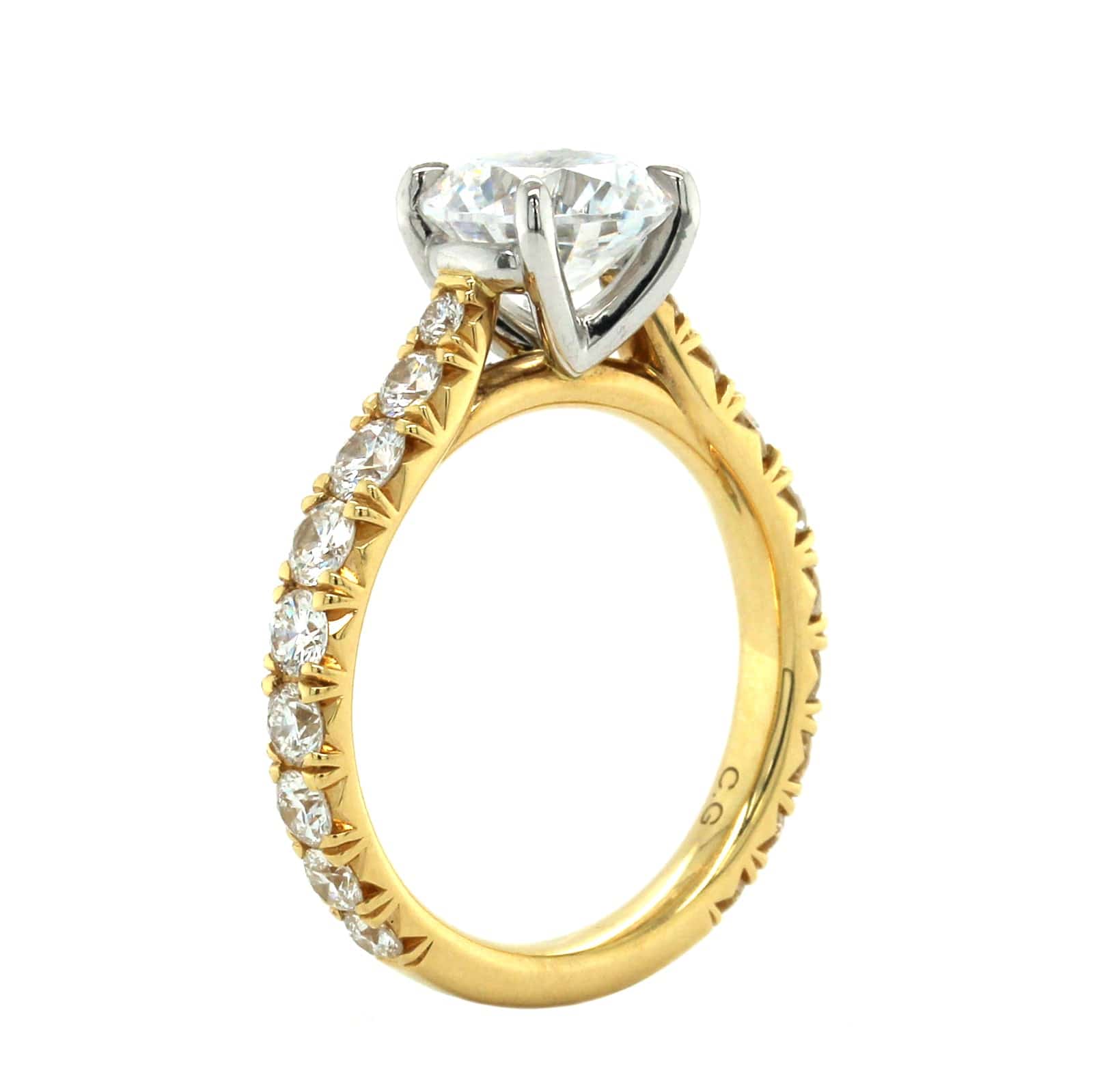 18K Yellow Gold Side Diamonds Engagement Ring Setting - Image 2