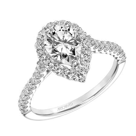 18K White Gold Pear Shape Diamond Halo Engagement Ring Setting - Image 3