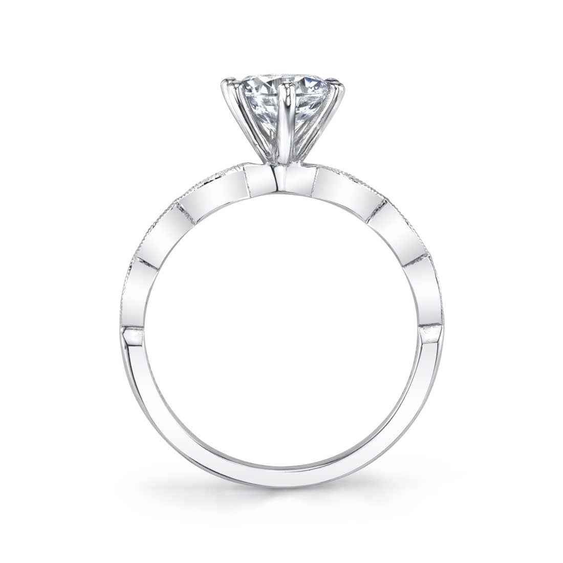 Platinum Bead Diamond Shank Engagement Ring Setting - Image 2