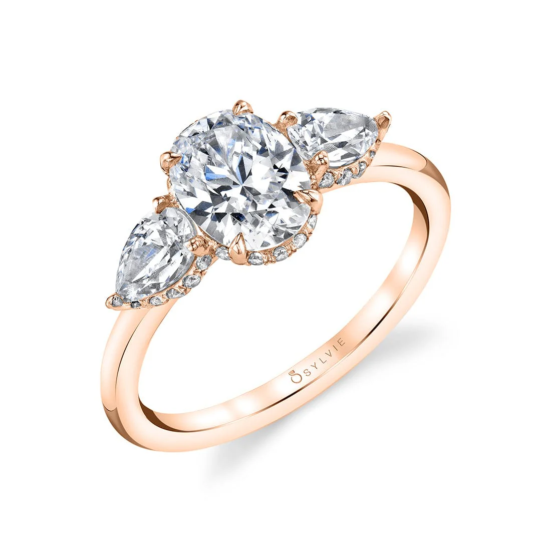 18K White Gold 3 Stone Marquise Diamond Sides Engagement Ring Setting - Image 4