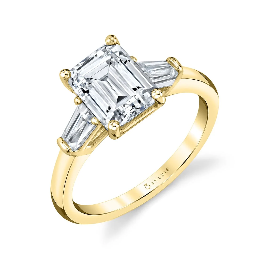 Platinum 3 Stone Tapered Baguette Sides Engagement Ring Setting - Image 2