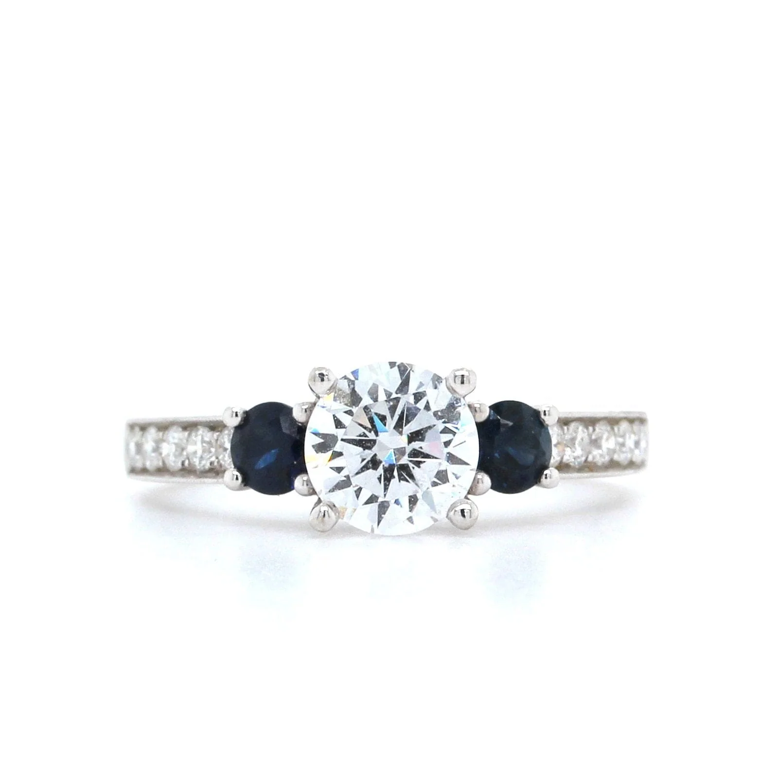 18K White Gold Diamond and Sapphire Sides Engagement Ring Setting