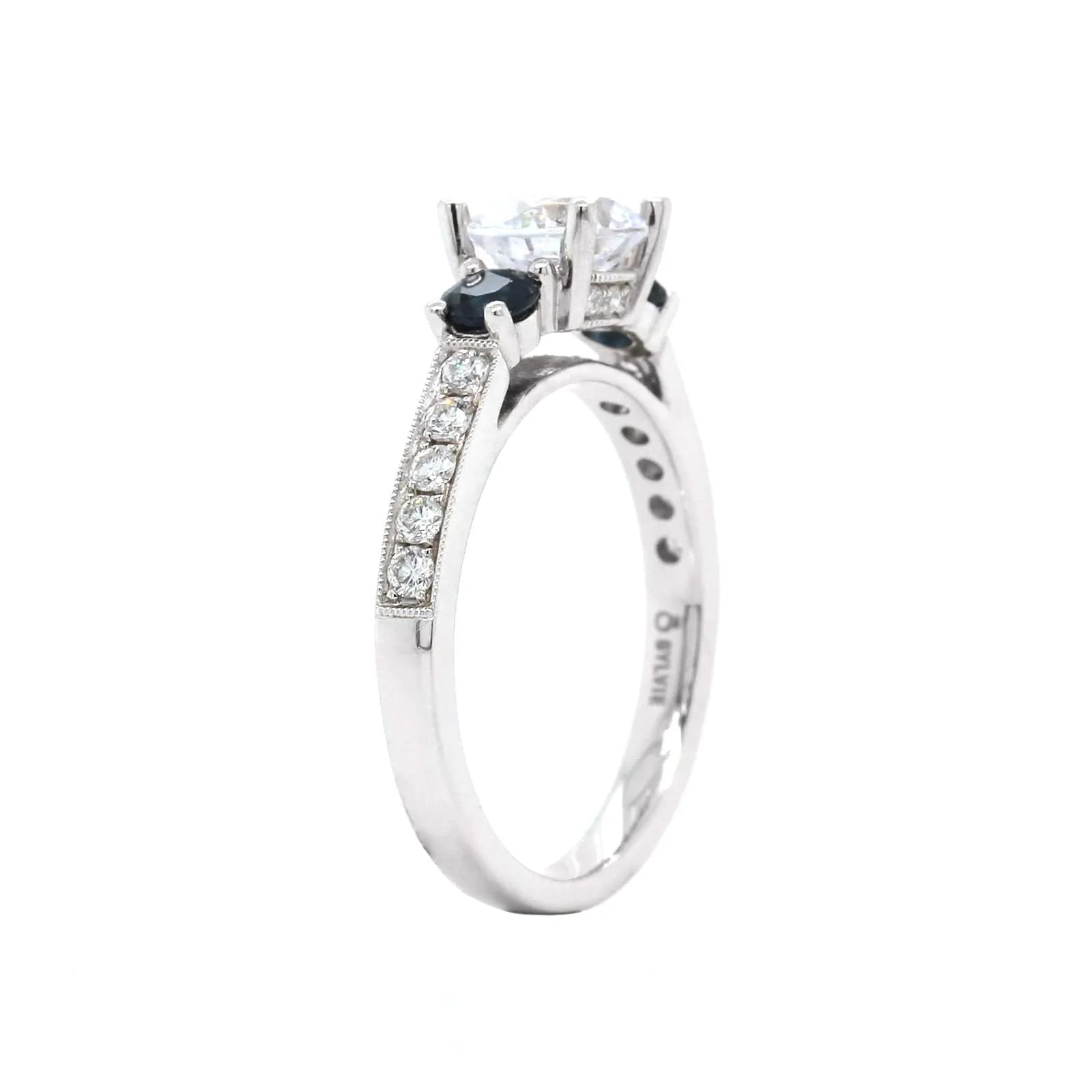 18K White Gold Diamond and Sapphire Sides Engagement Ring Setting - Image 2