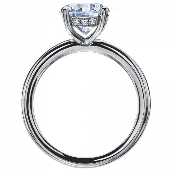 Platinum Round Solitaire Hidden Diamond Halo Engagement Ring Setting - Image 2