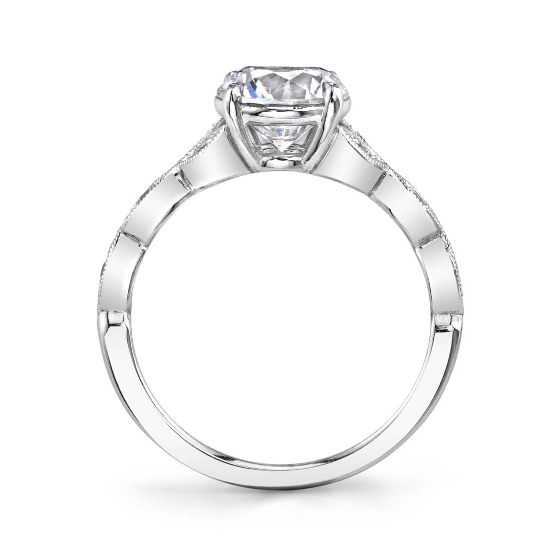 18K White Gold Diamond Floral Engagement Ring Setting - Image 2