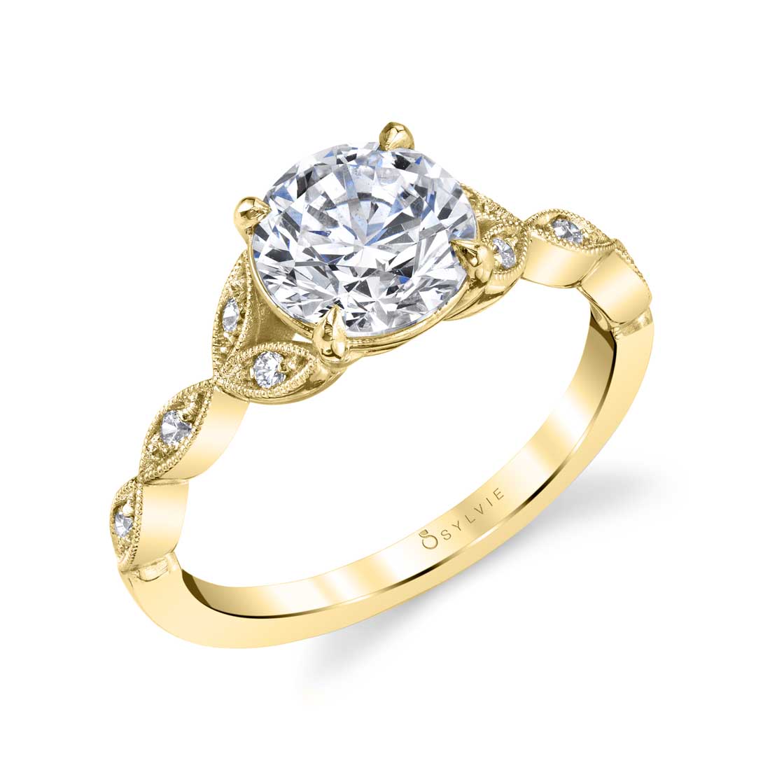 18K White Gold Diamond Floral Engagement Ring Setting - Image 3