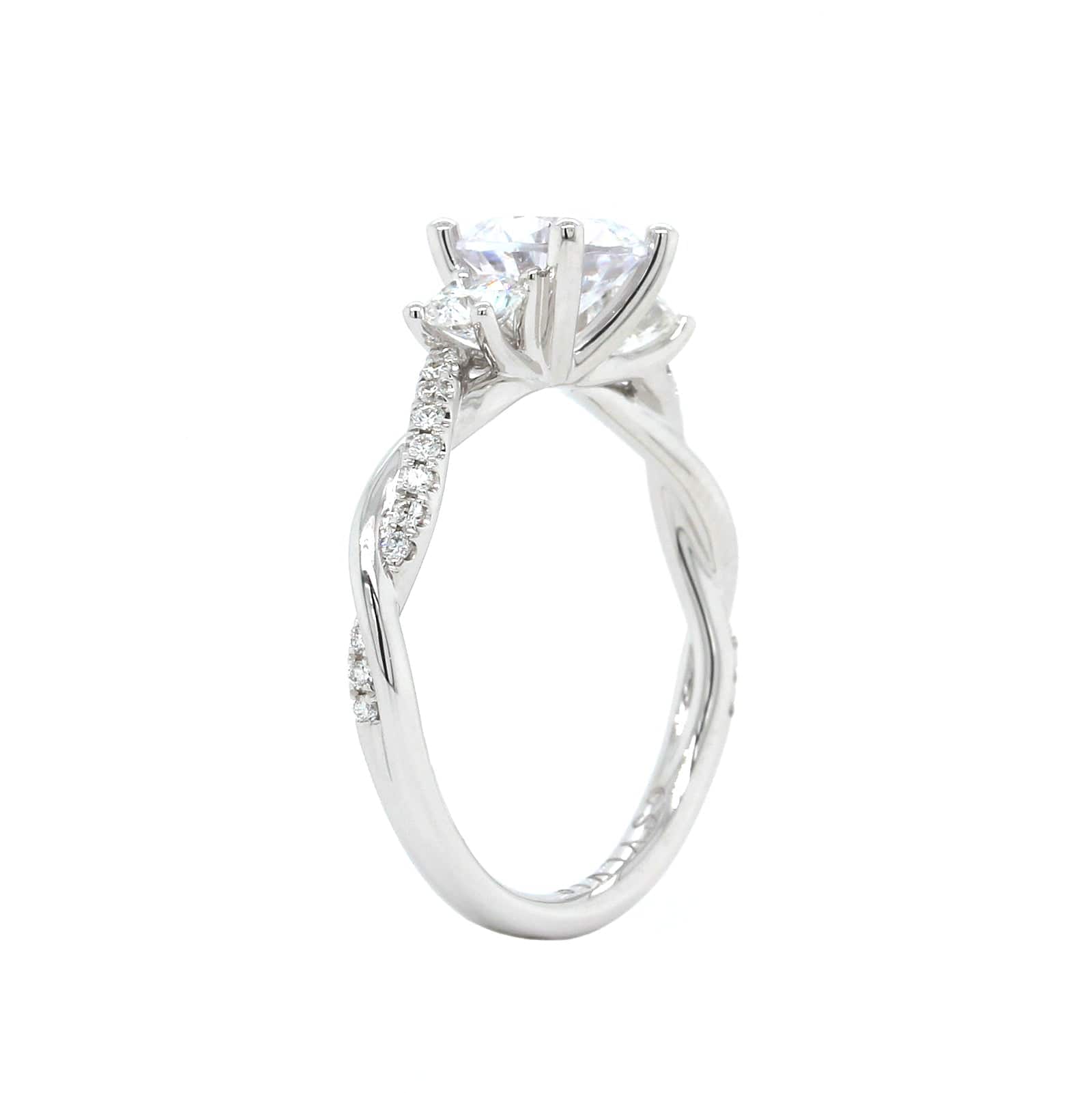 18K White Gold Diamond 3 Stone Twist Engagement Ring Setting - Image 2