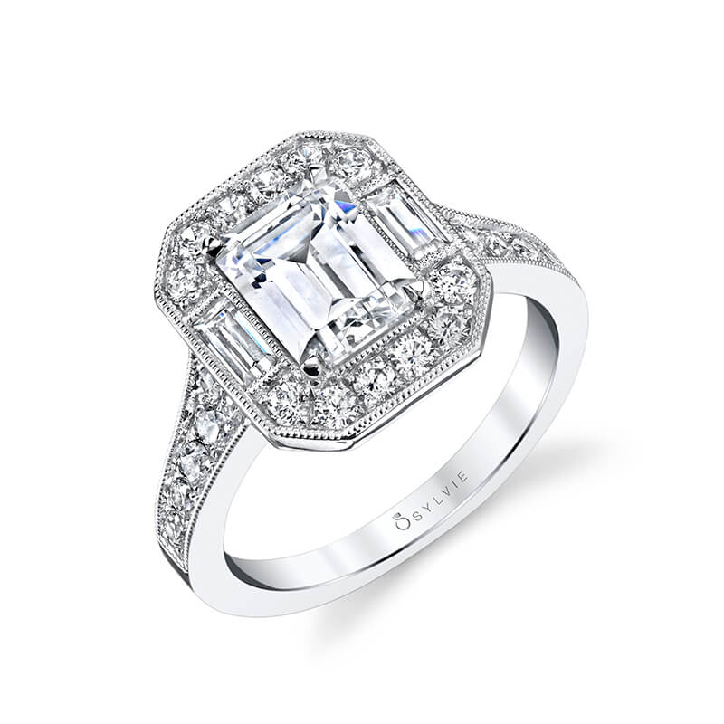 18K White Gold Vintage Style Engagement Ring Setting - Image 3