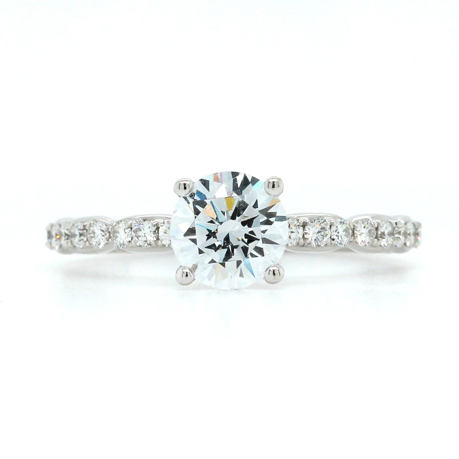 18K White Gold Diamond Bead Station Engagement Ring Setting