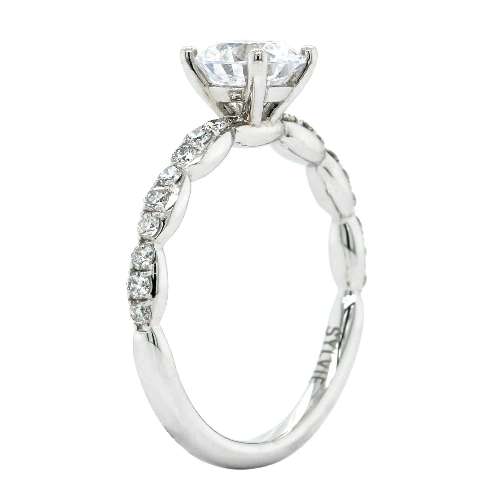 18K White Gold Diamond Bead Station Engagement Ring Setting - Image 2