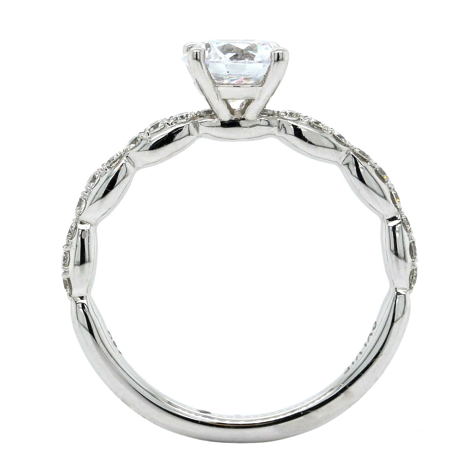 18K White Gold Diamond Bead Station Engagement Ring Setting - Image 3