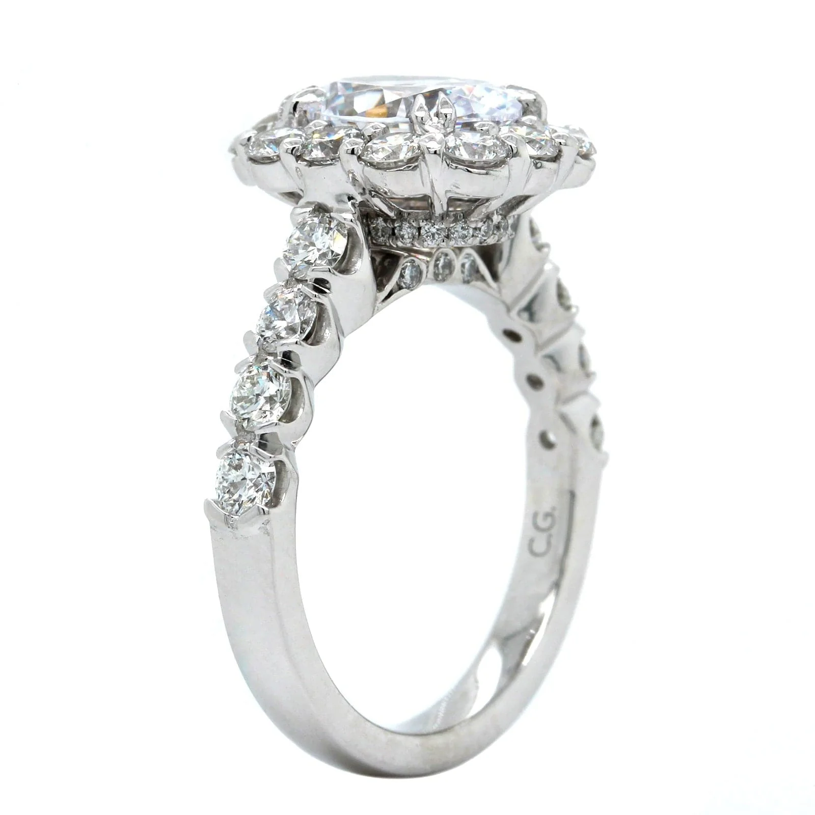 Platinum Cut Cornered Diamond Halo Engagement Ring Setting - Image 2