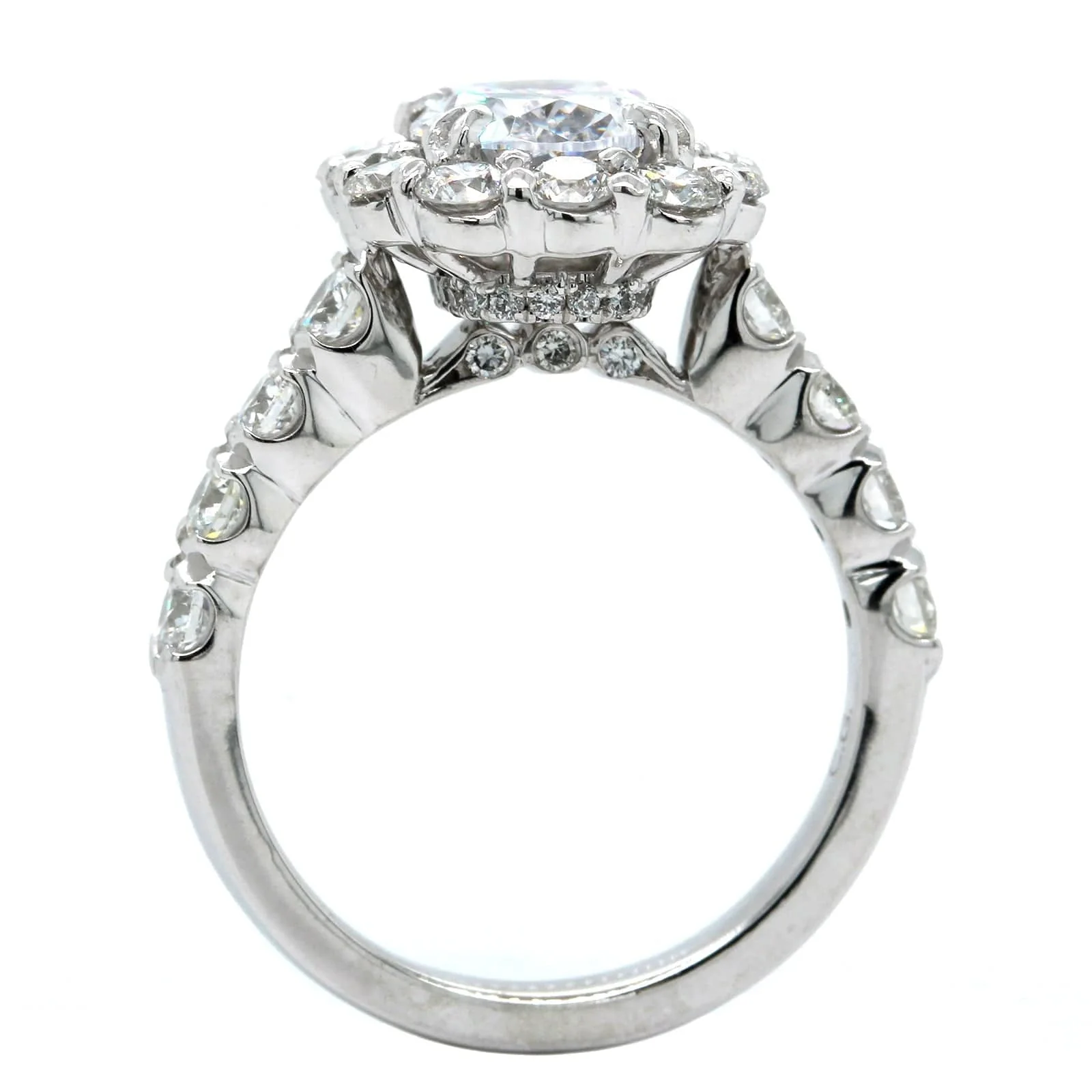 Platinum Cut Cornered Diamond Halo Engagement Ring Setting - Image 3