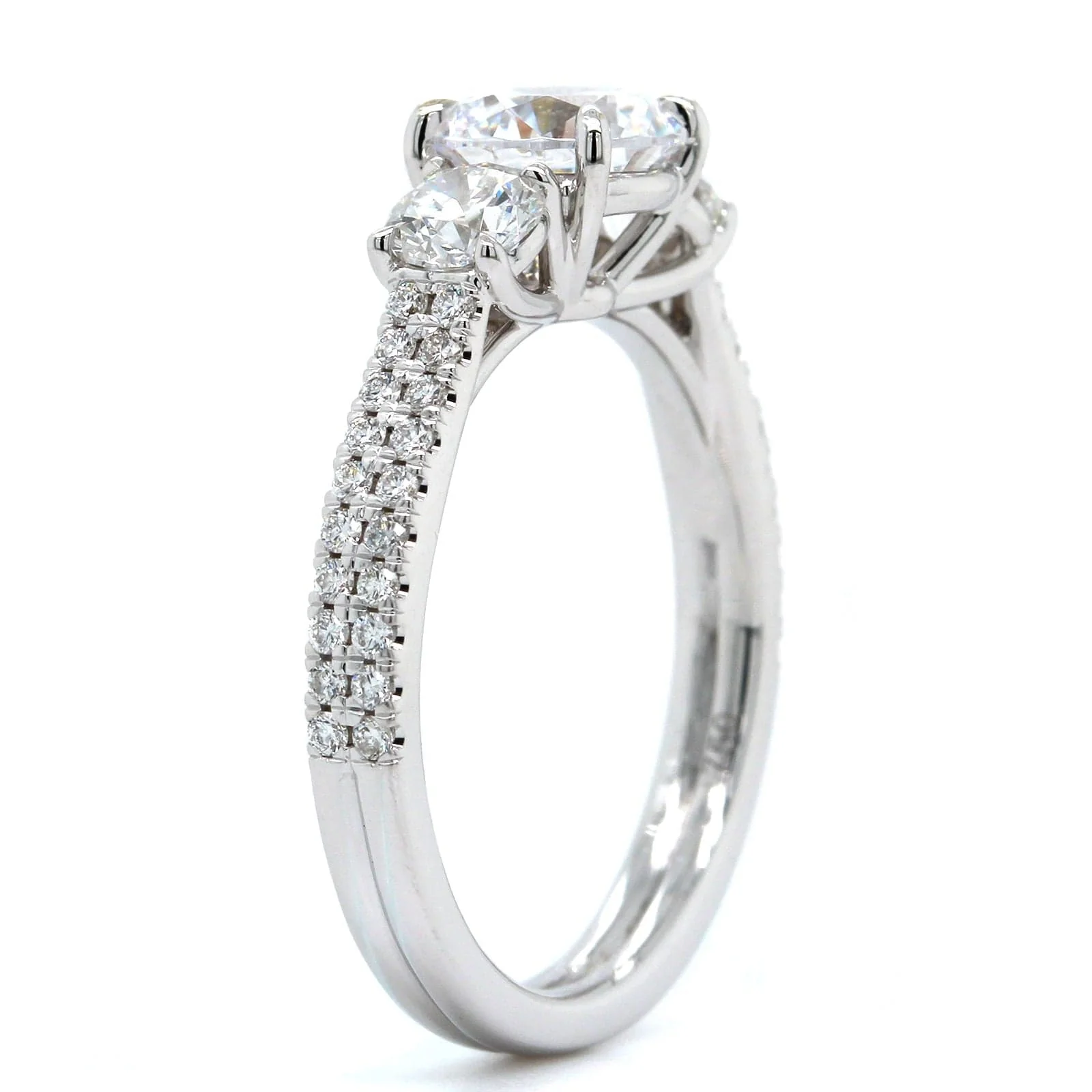 18K White Gold 3 Stone Diamond Engagement Ring Setting - Image 2