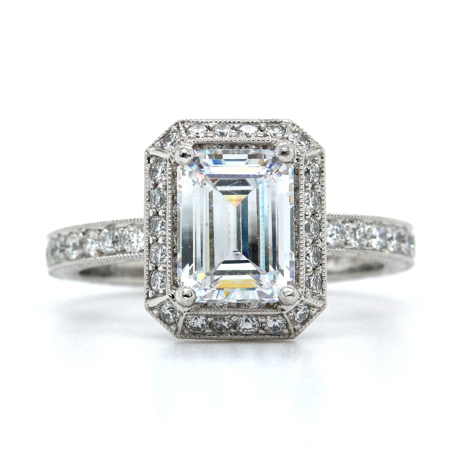 Platinum Vintage Style Diamond Halo Engagement Ring Setting