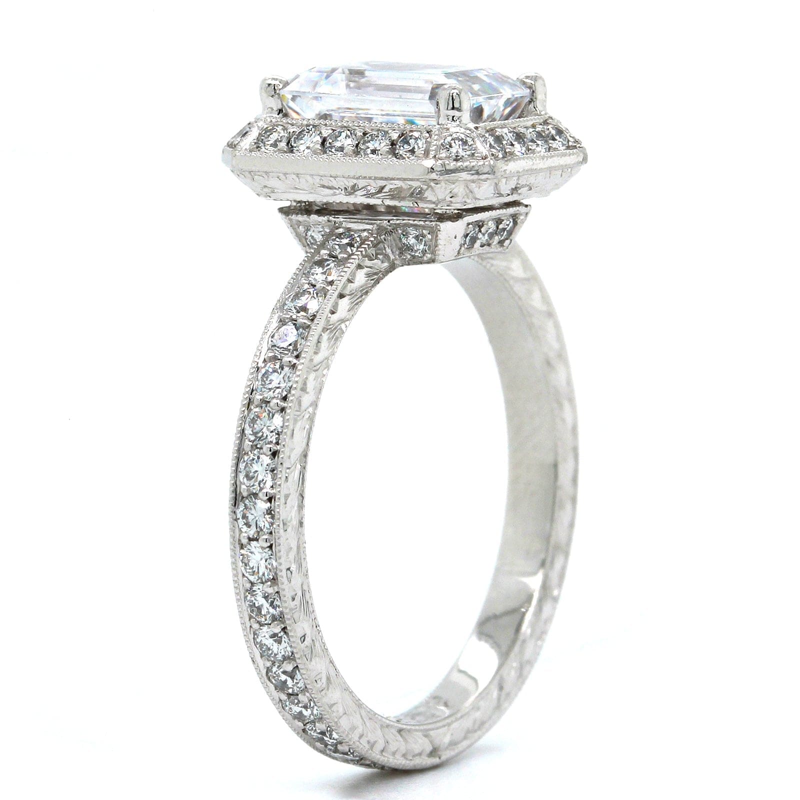 Platinum Vintage Style Diamond Halo Engagement Ring Setting - Image 2