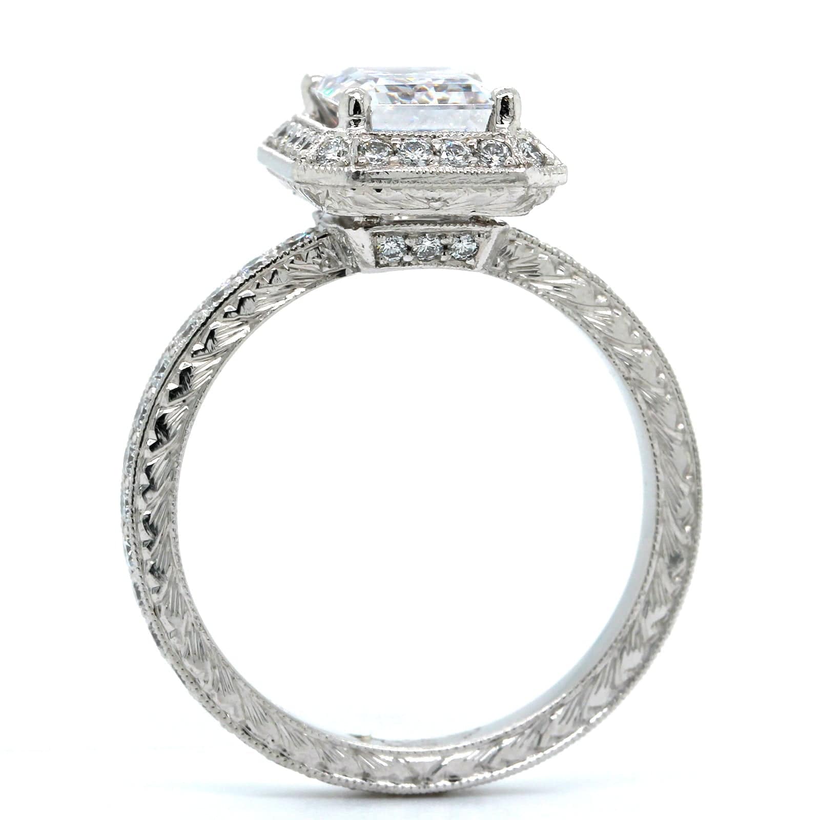 Platinum Vintage Style Diamond Halo Engagement Ring Setting - Image 3