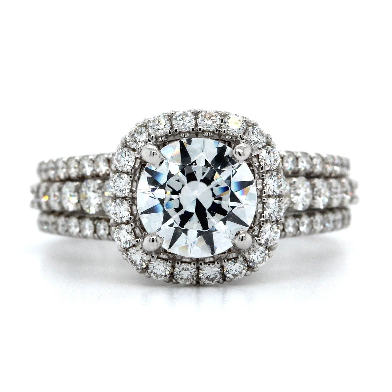 18K White Gold Cushion Diamond Halo 3 Row Engagement Ring Setting - Image 4