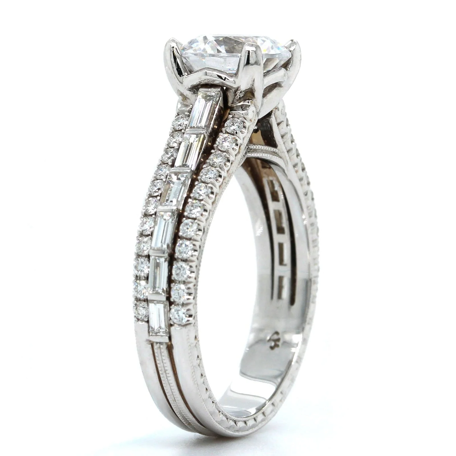 18K White Gold 3 Row Diamond Engagement Ring Setting - Image 2