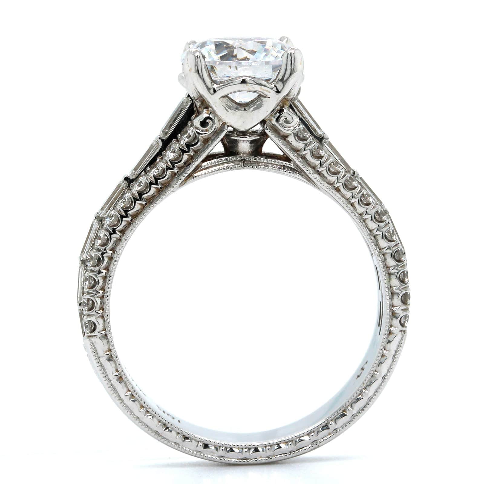 18K White Gold 3 Row Diamond Engagement Ring Setting - Image 3