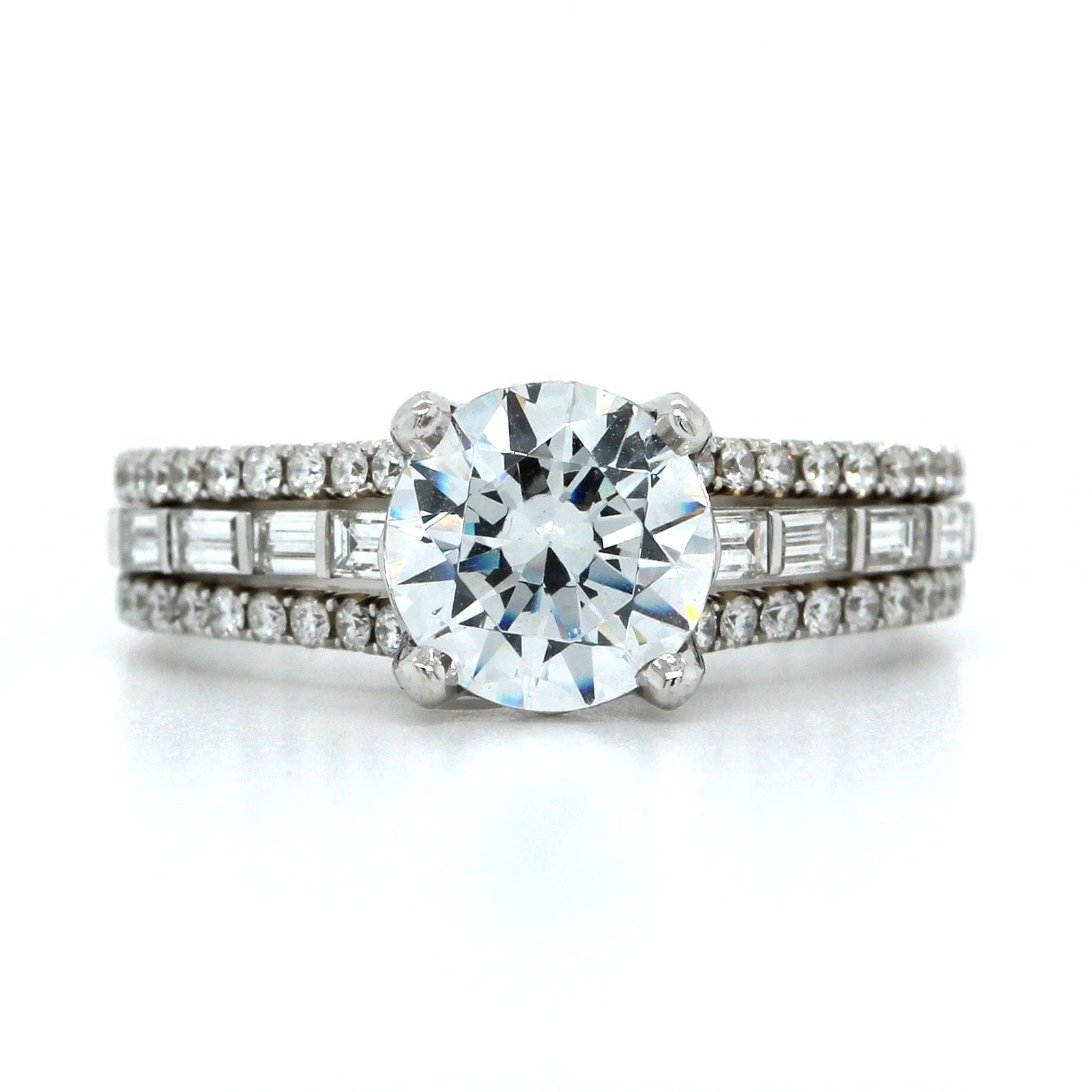 18K White Gold 3 Row Diamond Engagement Ring Setting - Image 4