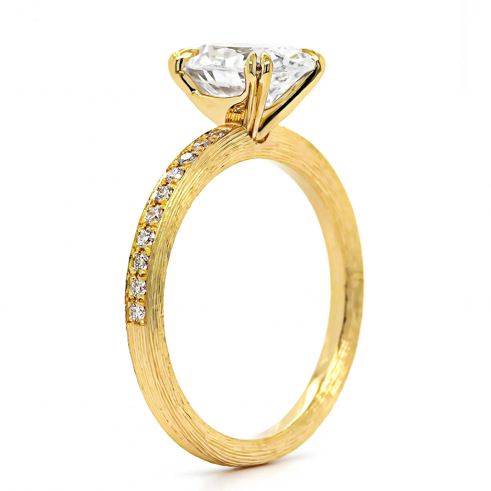 18K Yellow Gold Florentine Finish Engagement Ring Setting - Image 2