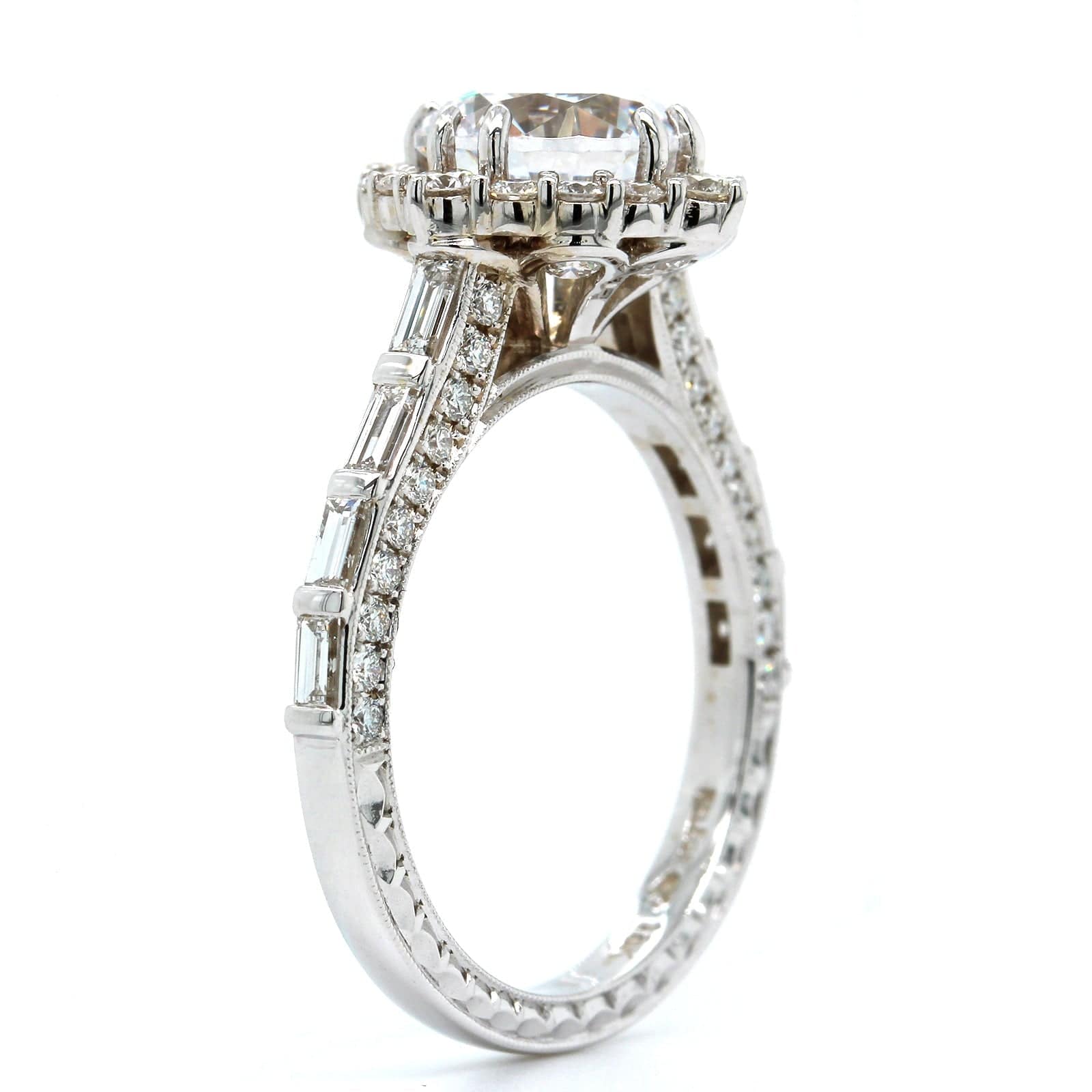18K White Gold Vintage Style Diamond Engagement Ring Setting - Image 2
