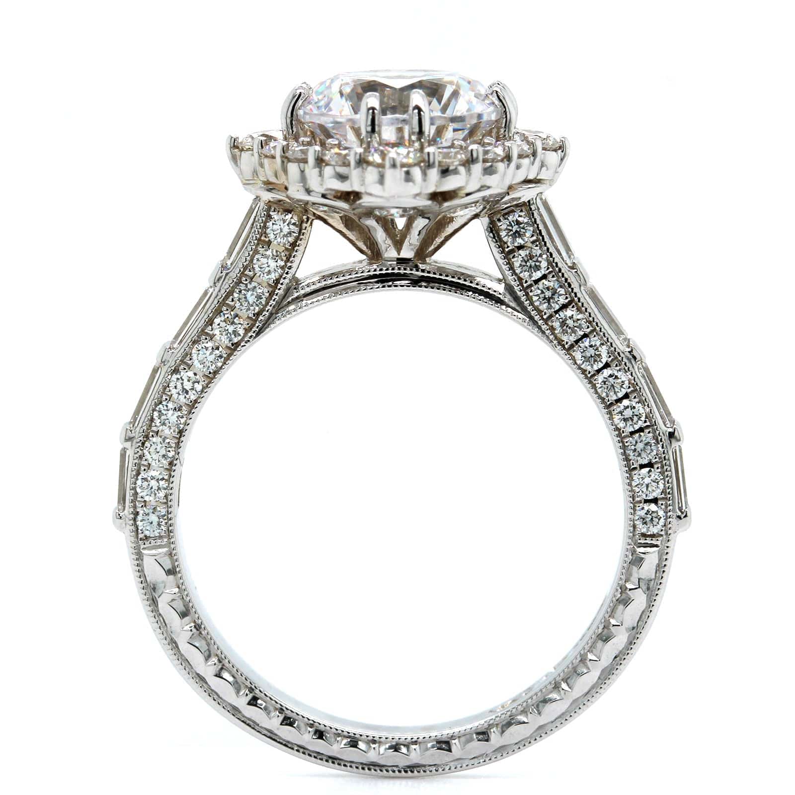 18K White Gold Vintage Style Diamond Engagement Ring Setting - Image 3