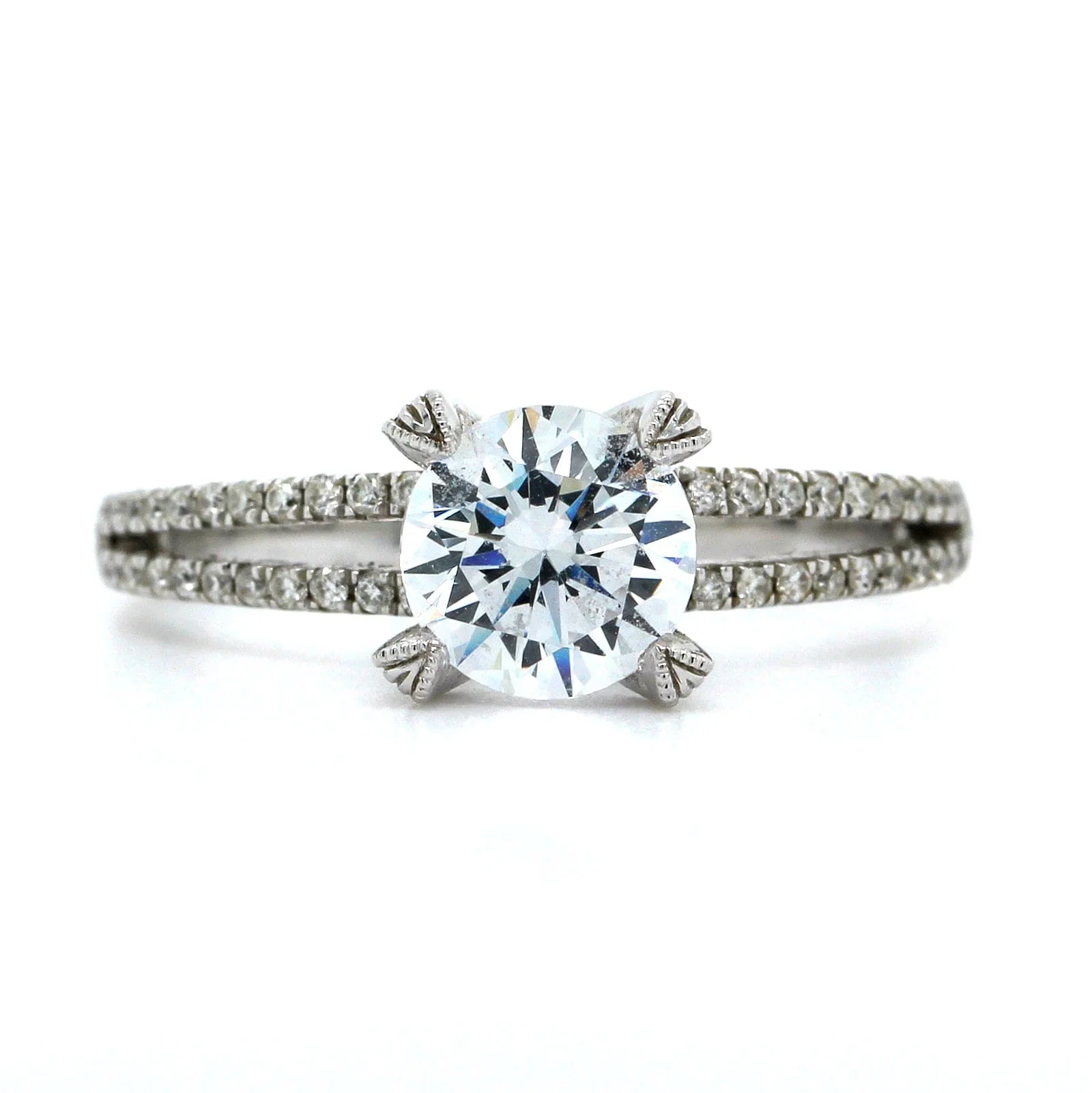 18K White Gold Split Shank Diamond Engagement Ring Setting