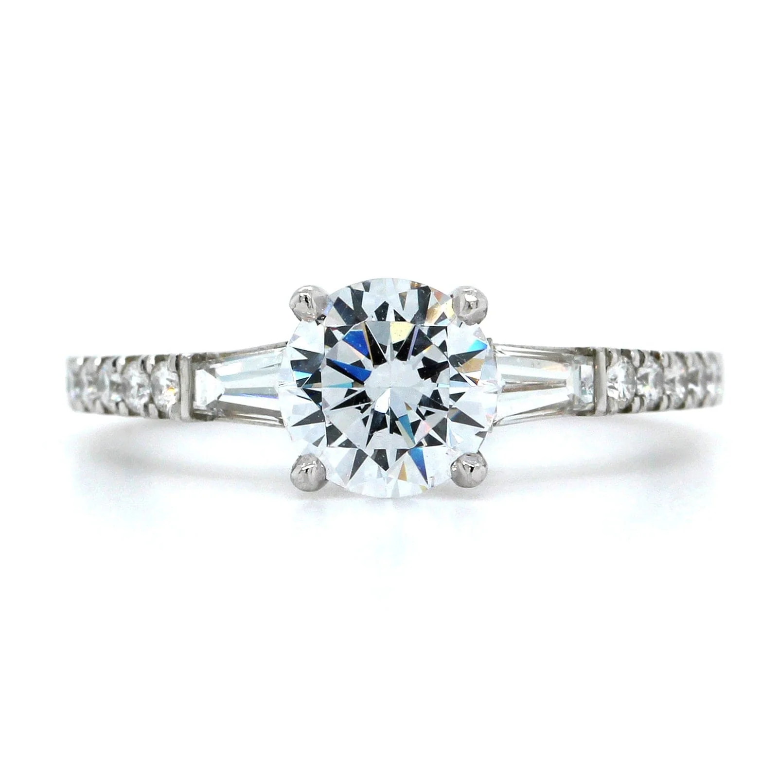 Platinum Diamond Side Baguette Engagement Ring Setting