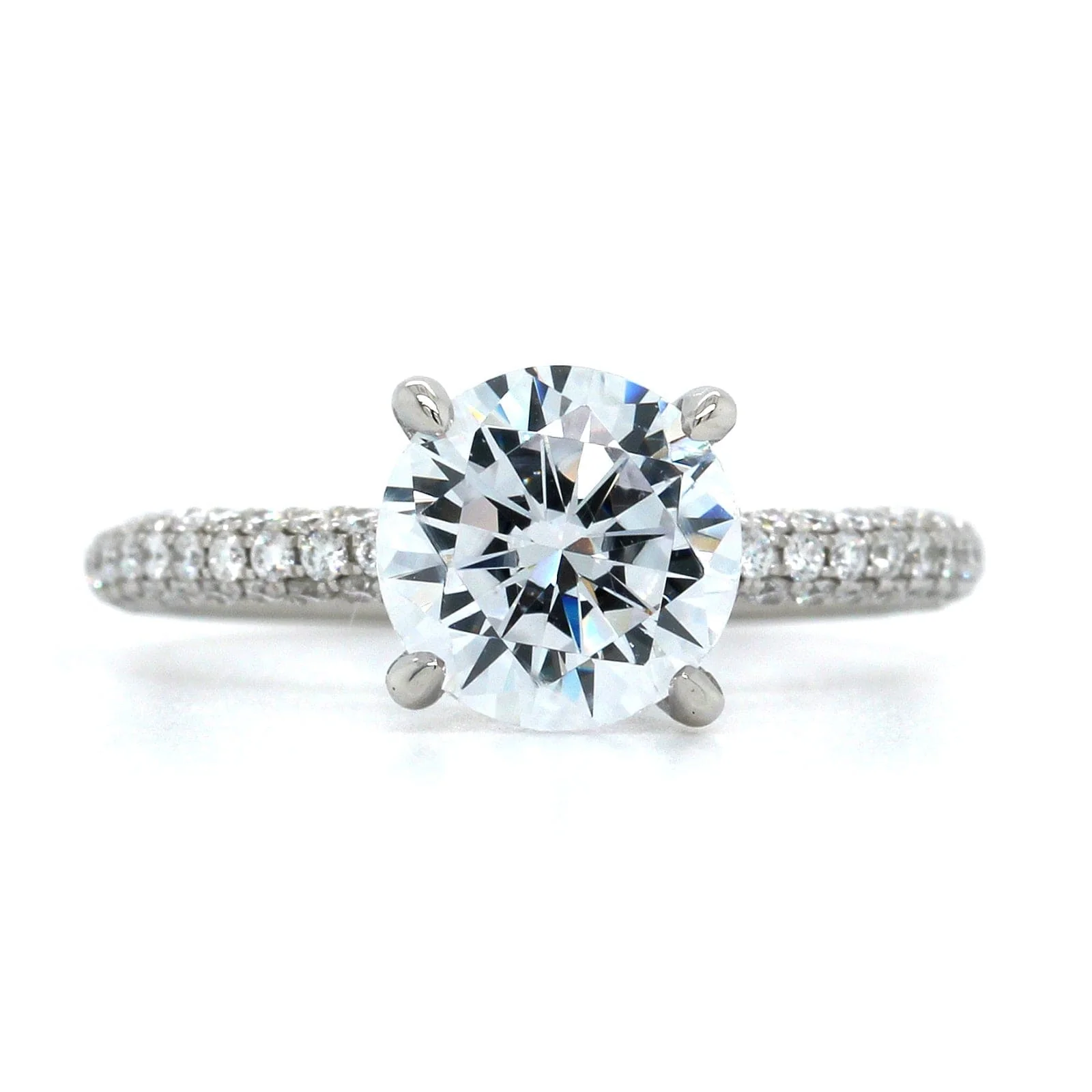 Platinum 3 Row Pave Diamond Engagement Ring Setting