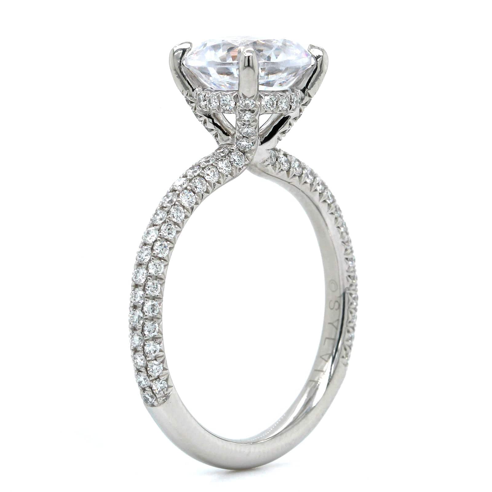 Platinum 3 Row Pave Diamond Engagement Ring Setting - Image 2