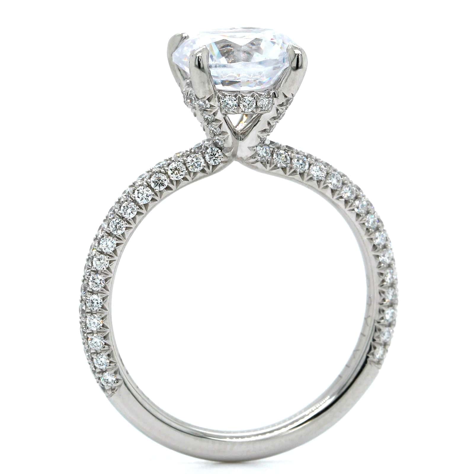 Platinum 3 Row Pave Diamond Engagement Ring Setting - Image 3