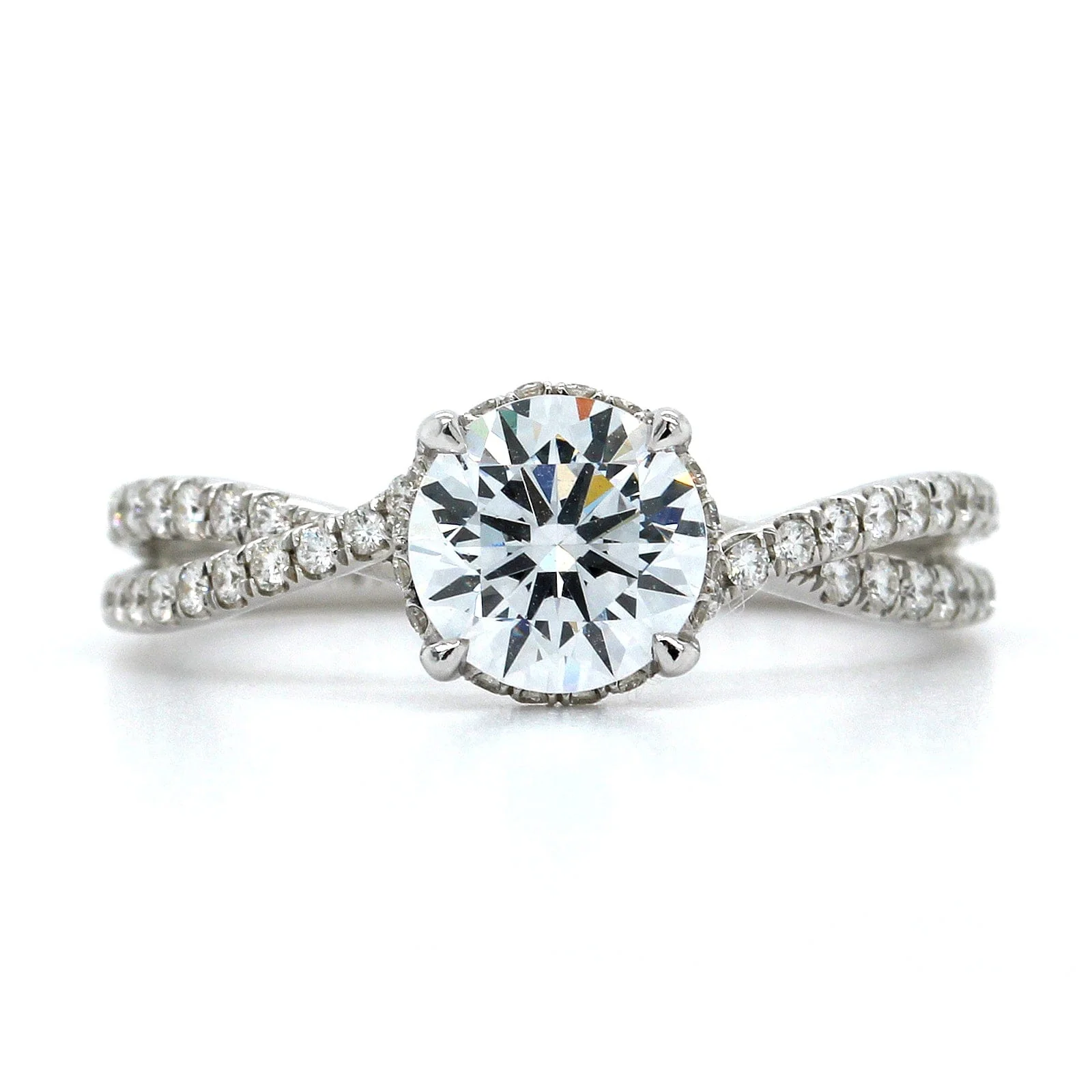 Platinum Diamond Hidden Halo Twisted Shank Engagement Ring Setting
