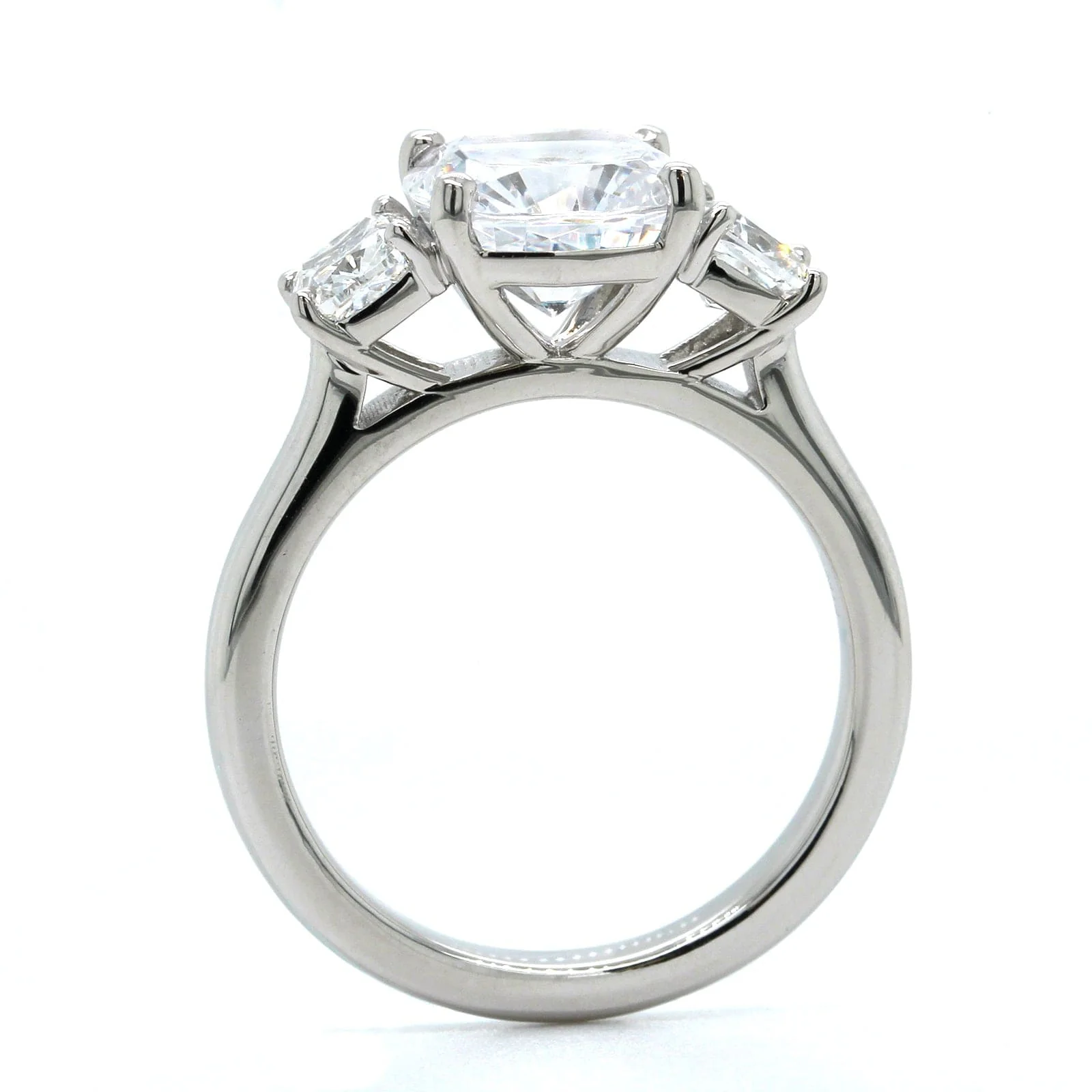 Platinum 3 Stone Cushion Center Diamond Engagement Ring Setting - Image 3