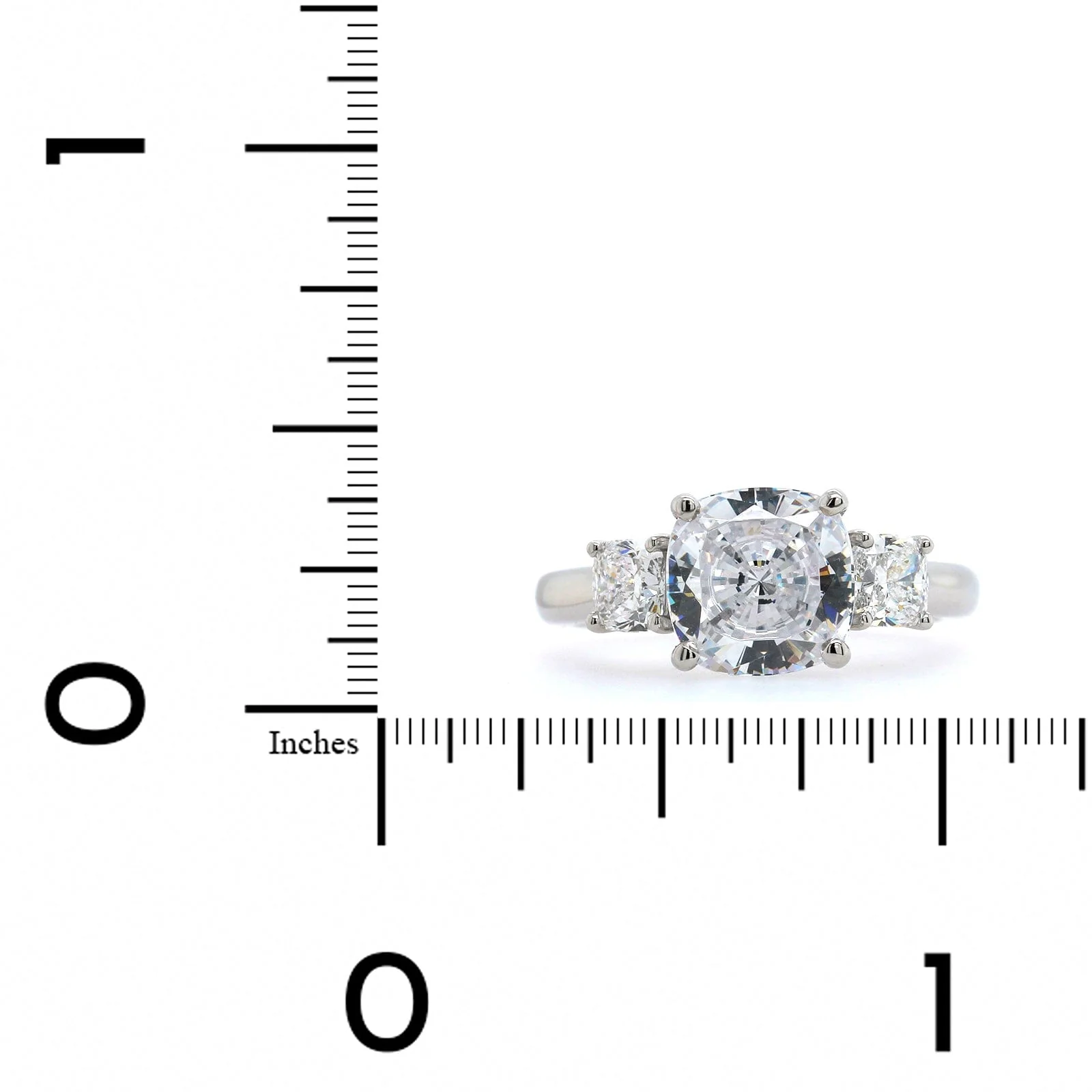 Platinum 3 Stone Cushion Center Diamond Engagement Ring Setting - Image 4